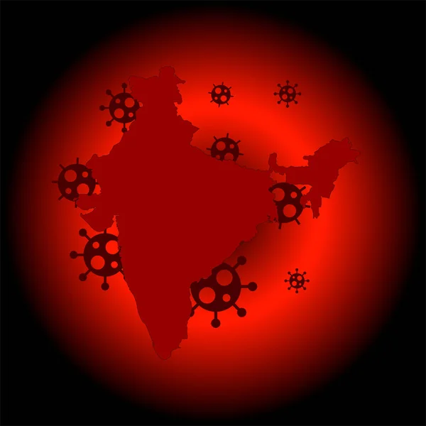 India Mapa Rojo Con Concepto Virus Covid — Vector de stock