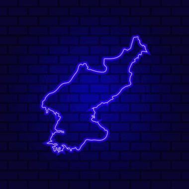 Kuzey Kore tuğla duvarda parlayan neon tabela