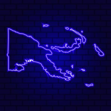 Papua Yeni Gine tuğla duvar zemininde parlayan neon tabela