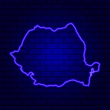 Tuğla duvar zemininde parlayan Romanya tabelası