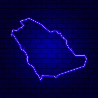 Tuğla duvar arka planında parlayan Suudi Arabistan tabelası