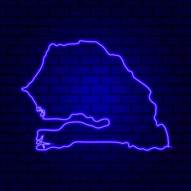 Tuğla duvar zemininde Senegal parlak neon işareti