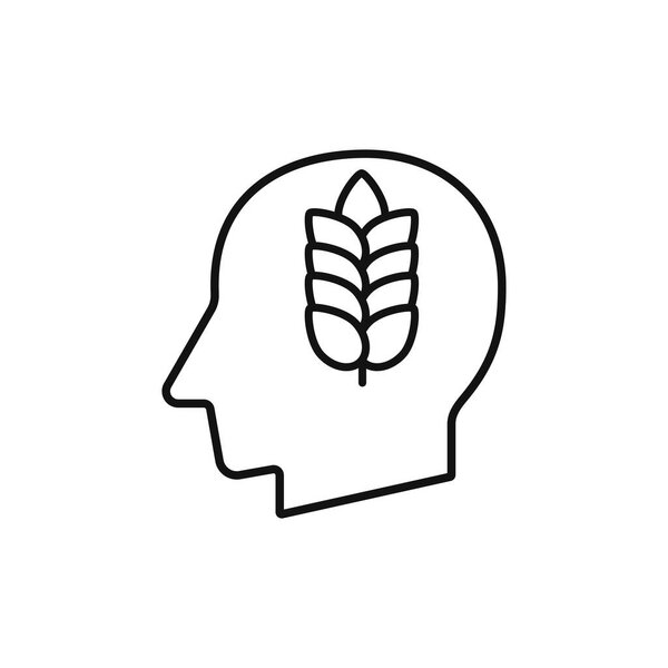 Human head with farm wheat ears sign silhouette vector illustration