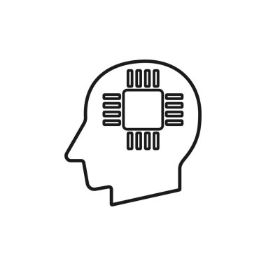 İşlemci işareti siluet vektör illüstrasyonlu insan kafası