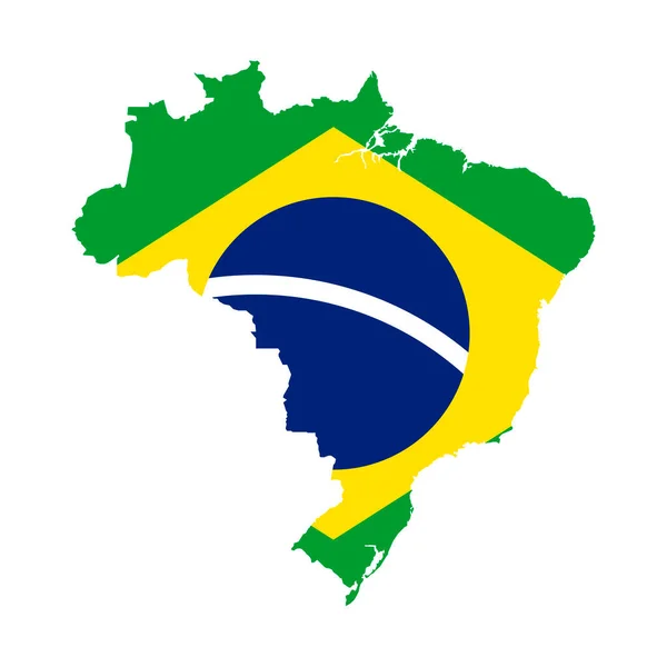 Brasilien Landkarte Silhouette Mit Fahne Auf Weißem Hintergrund — Stockvektor