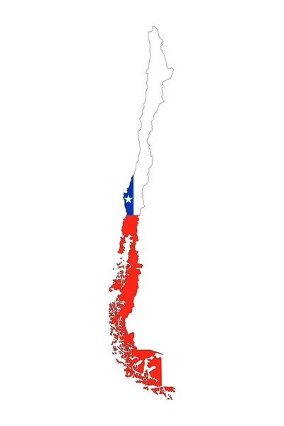 Χιλή Χάρτη Σιλουέτα Σημαία Λευκό Φόντο — Διανυσματικό Αρχείο