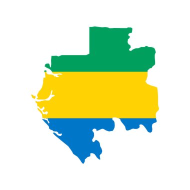 Beyaz zemin üzerinde bayrak olan Gabon haritası silueti