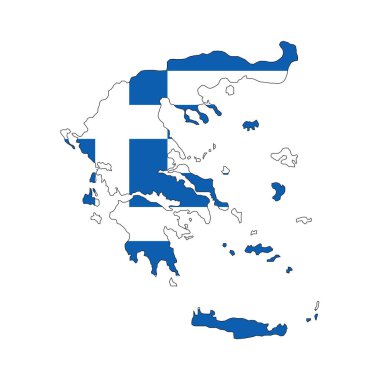 Beyaz zemin üzerinde bayrak olan Yunanistan haritası silueti