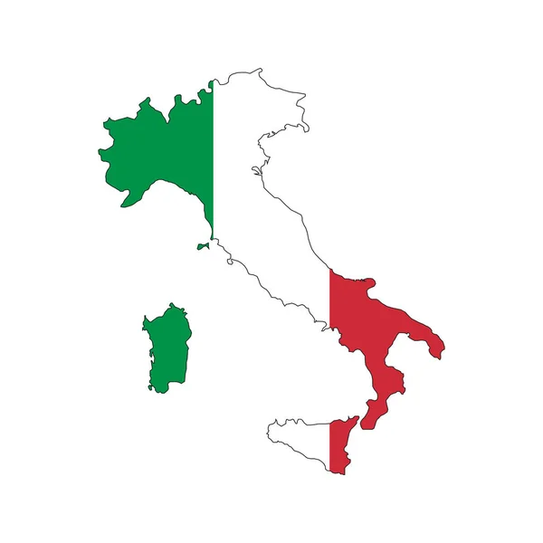 意大利地图轮廓 白底上有国旗 — 图库矢量图片