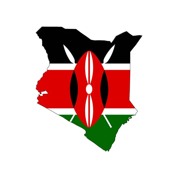 Kenia Kaart Silhouet Met Vlag Witte Achtergrond — Stockvector