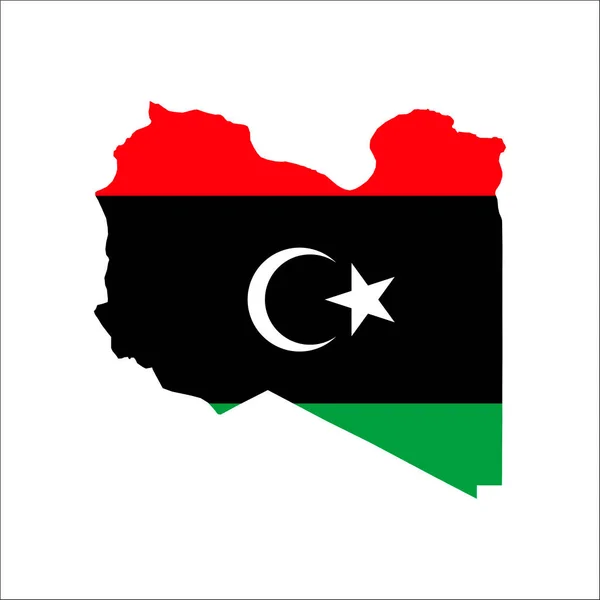 Libia Mappa Sagoma Con Bandiera Sfondo Bianco — Vettoriale Stock