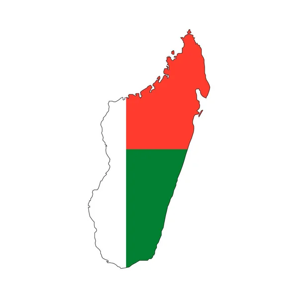 Madagaskar Mapa Silueta Vlajkou Bílém Pozadí — Stockový vektor