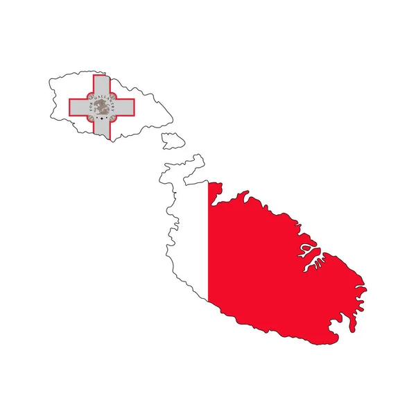 Malta Mapa Silueta Con Bandera Sobre Fondo Blanco — Vector de stock