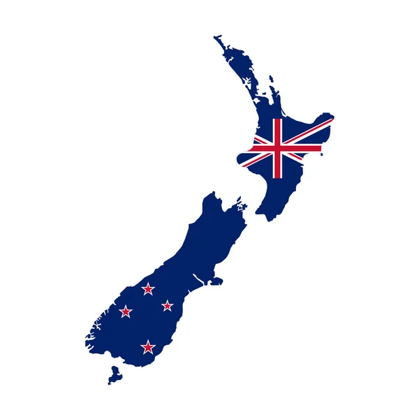 New Zealand Map Silhouette Flag White Background — Stock Vector