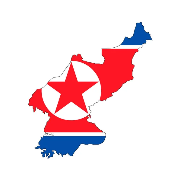 北朝鮮地図シルエット白地に旗 — ストックベクタ