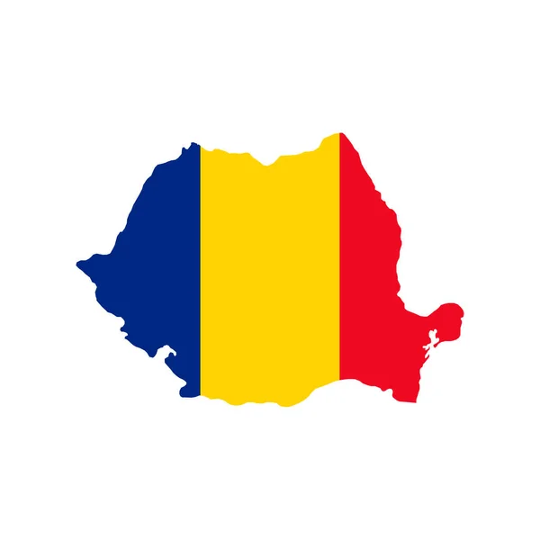 Roemenië Kaart Silhouet Met Vlag Witte Achtergrond — Stockvector