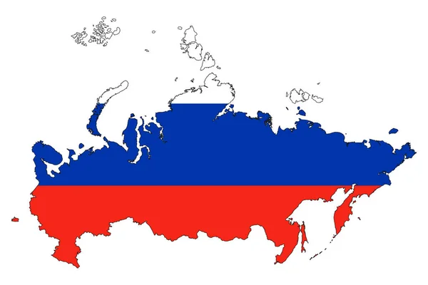 Rusia Mapa Silueta Con Bandera Sobre Fondo Blanco — Vector de stock