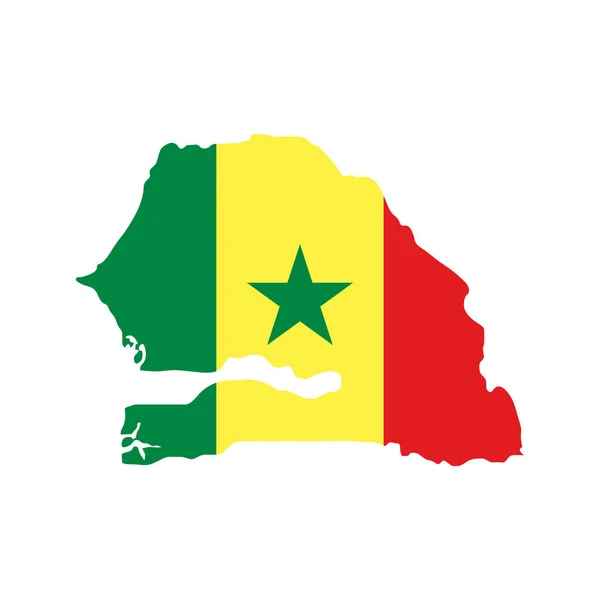 セネガル地図シルエット白地に旗 — ストックベクタ
