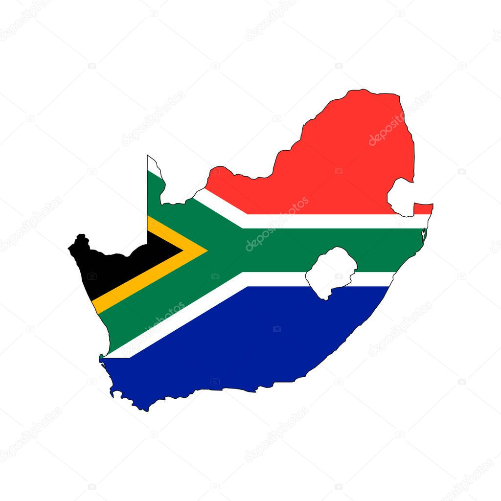 South Africa map silhouette with flag on white background