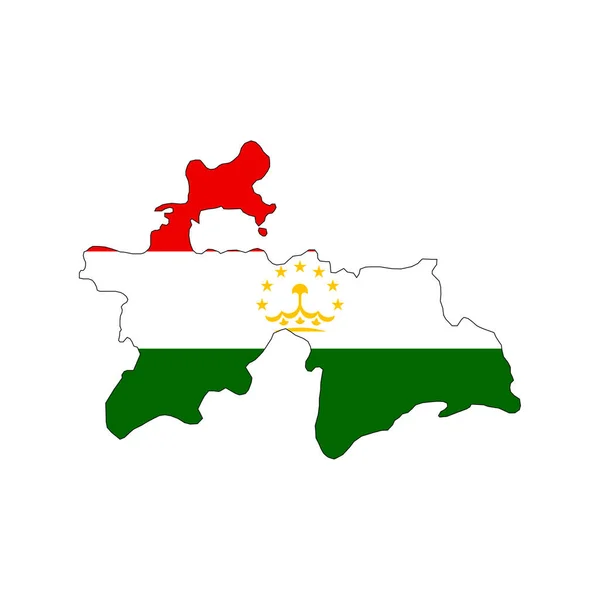 Tadschikistan Karte Silhouette Mit Flagge Auf Weißem Hintergrund — Stockvektor