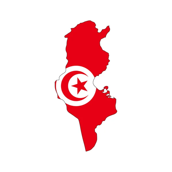 Tunisia Mappa Silhouette Con Bandiera Sfondo Bianco — Vettoriale Stock