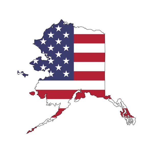Mapa Del Estado Alaska Con Bandera Nacional Estadounidense Sobre Fondo — Vector de stock