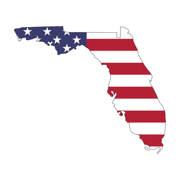 Beyaz Arka Planda Amerikan Bayrağı Olan Florida Eyalet Haritası — Stok Vektör