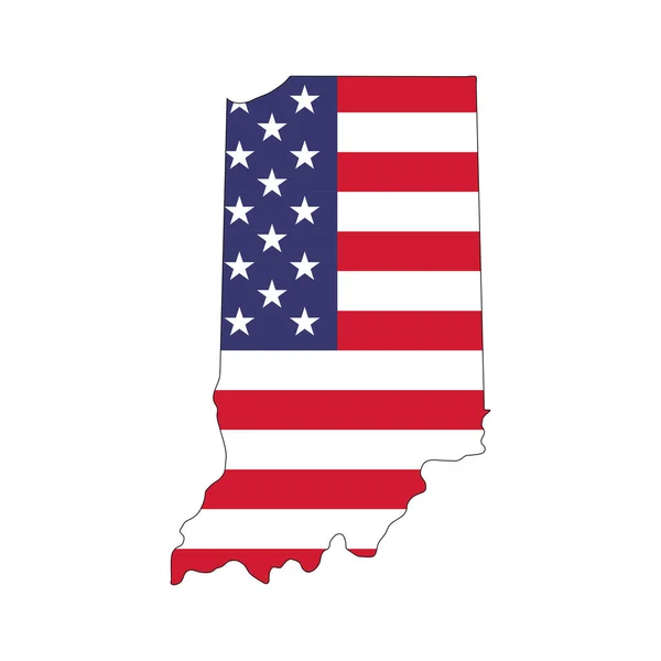 Indiana Mapa Estado Com Bandeira Nacional Americana Sobre Fundo Branco — Vetor de Stock