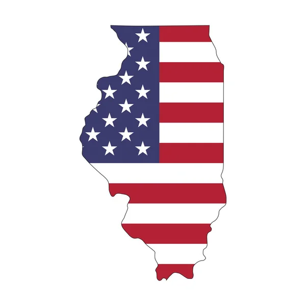 Karte Des Staates Illinois Mit Amerikanischer Nationalflagge Auf Weißem Hintergrund — Stockvektor