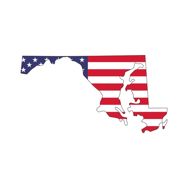 美国国旗白色背景的马里兰州地图 — 图库矢量图片