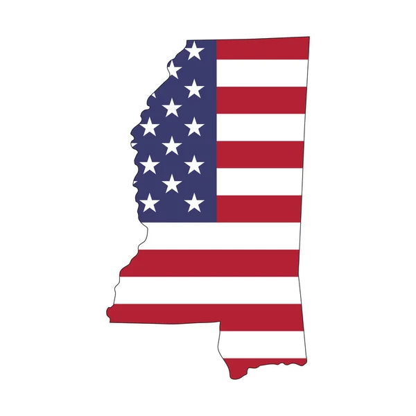 Beyaz arka planda Amerikan bayrağı olan Mississippi eyalet haritası