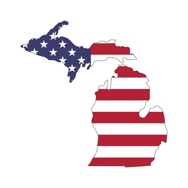 Mapa Del Estado Michigan Con Bandera Nacional Estadounidense Sobre Fondo — Vector de stock
