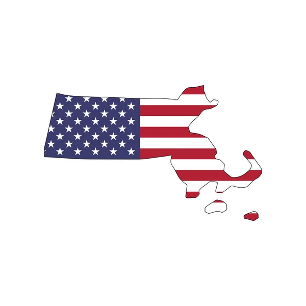 Massachusetts State Map American National Flag White Background — Wektor stockowy