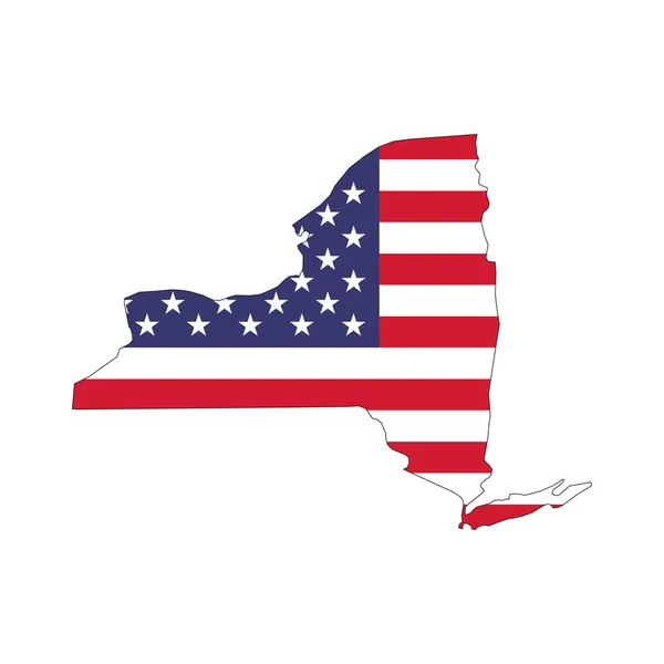アメリカ国旗を背景にしたニューヨーク州地図 — ストックベクタ