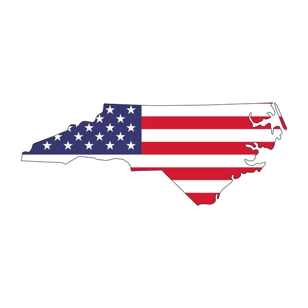 North Carolina State Map American National Flag White Background — Stock Vector