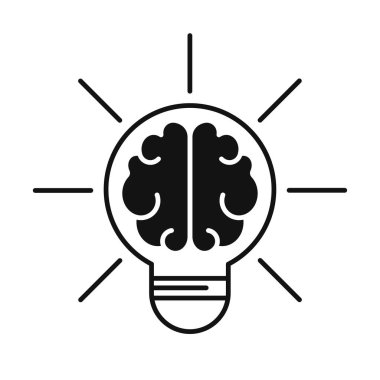 Kara beyin ve ampul sembolü. Yaratıcı bir fikir. Düz Tasarım