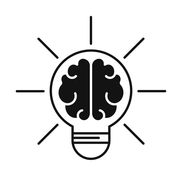 Black Brain Light Bulb Symbol Creative Idea Flat Design — Stock vektor
