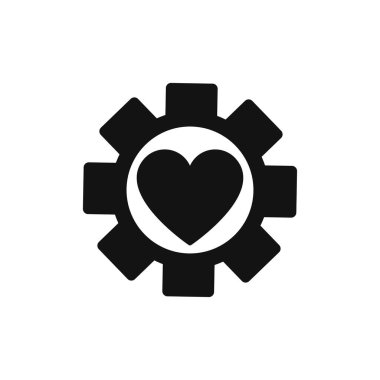 Black Gear Love Icon, Heart In Gear Illustration