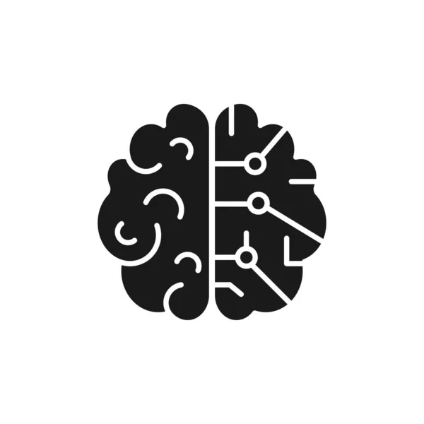 Logotipo Tecnologia Linear Cérebro Humano Preto —  Vetores de Stock