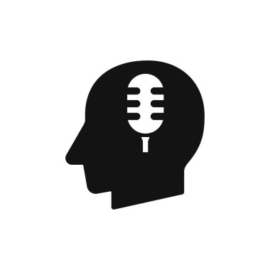 Mikrofon işareti silueti olan insan kafası siyah vektör çizimi