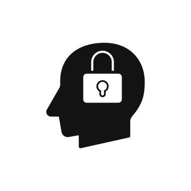 Asma kilit işareti silueti olan insan kafası siyah vektör çizimi