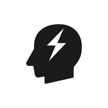 Ağ şimşek işareti silueti olan insan kafası siyah vektör çizimi