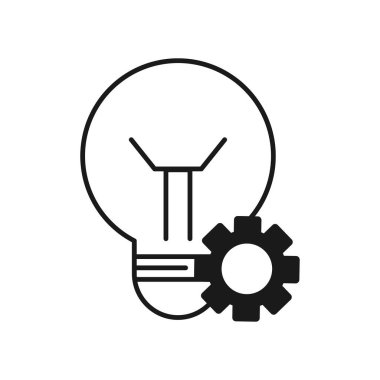 Ampul Doğrusal Düz Simge. Siyah Çarklı Işıklı Lamba
