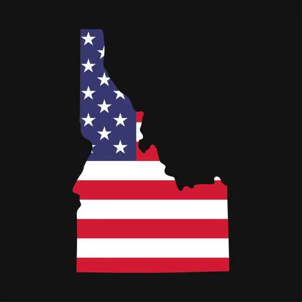 Idaho Mapa Stanu Amerykańską Flagą Narodową Czarnym Tle — Wektor stockowy