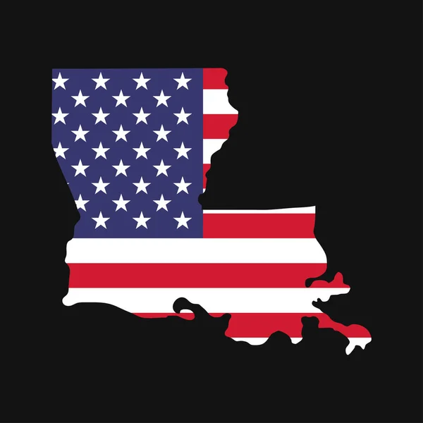 Louisiana Statskarta Med Amerikansk Nationalflagga Svart Bakgrund — Stock vektor