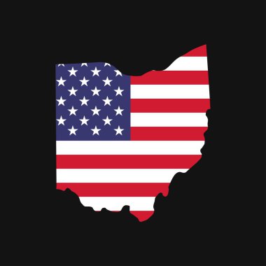 Siyah arka planda Amerikan bayrağı olan Ohio eyalet haritası