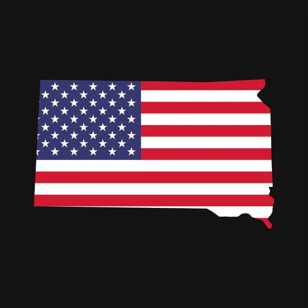 Południowa Dakota Mapa Stanu Amerykańską Flagą Narodową Czarnym Tle — Wektor stockowy
