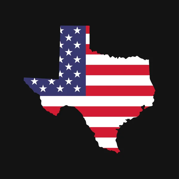 Mapa Státu Texas Americkou Národní Vlajkou Černém Pozadí — Stockový vektor