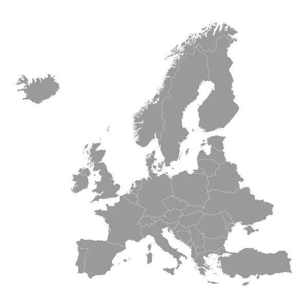 Grå Karta Hög Kvalitet Över Europa Med Regionernas Gränser — Stock vektor