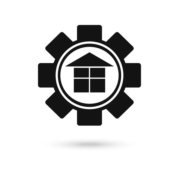 Startseite Gear Logo Design Template Inspiration Black Vector Illustration Flache — Stockvektor